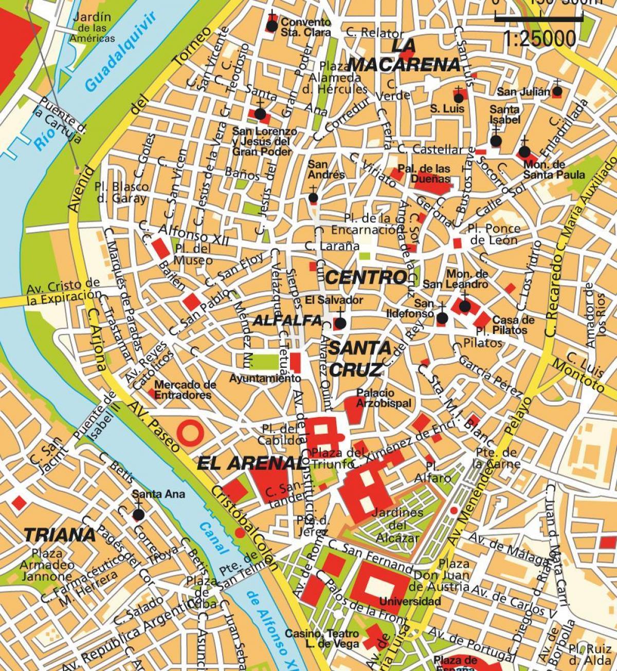 kartta Sevillan espanja city centre
