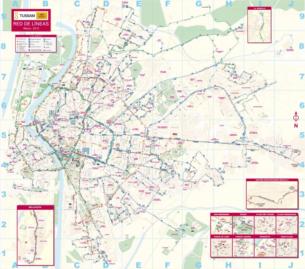 Sevillan julkinen liikenne kartta
