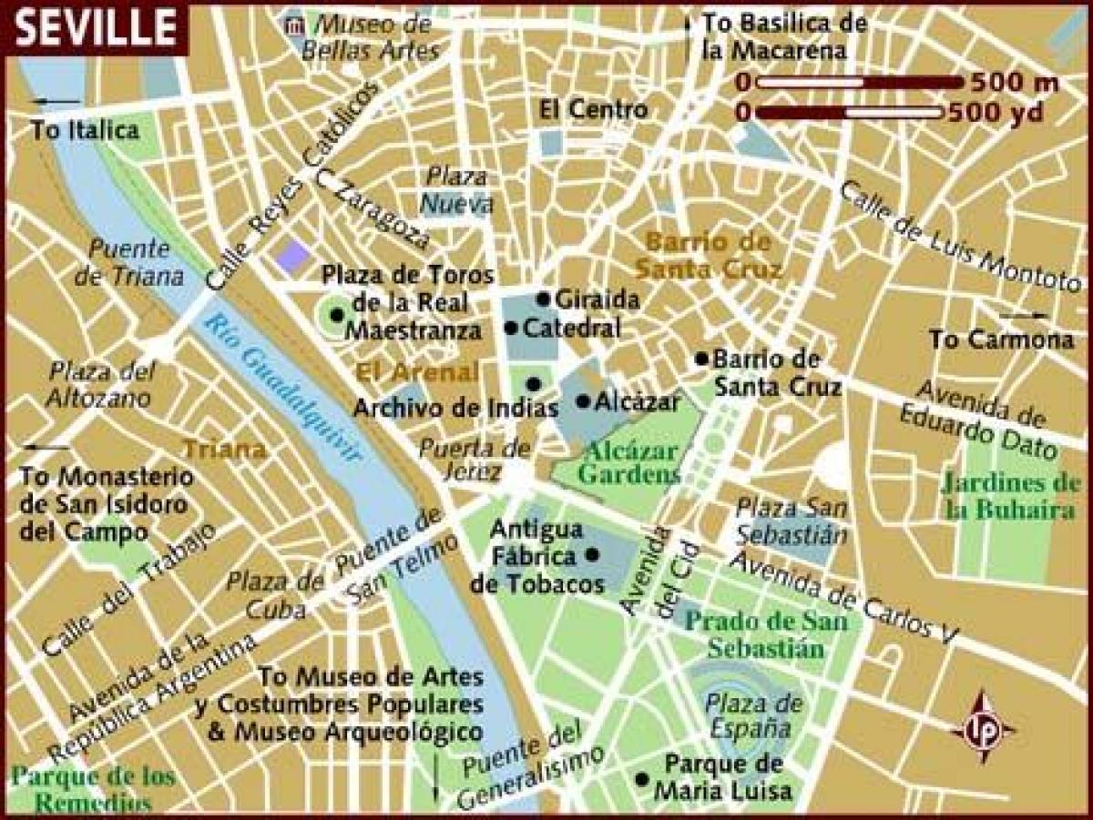 kartta Sevillan kaupunginosia