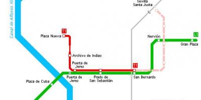 Kartta Sevillan raitiovaunu