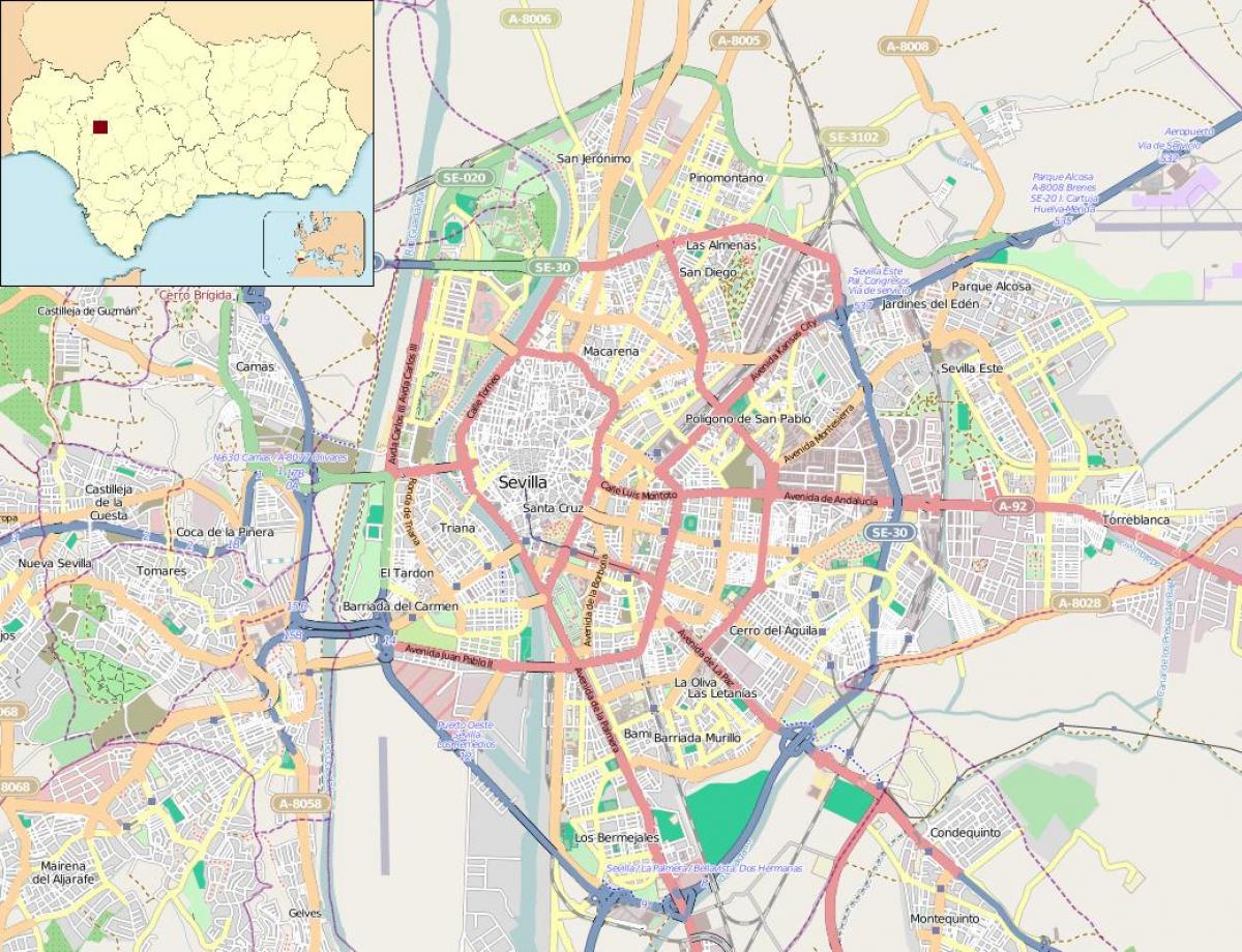 kartta Sevillan espanja lähiöissä