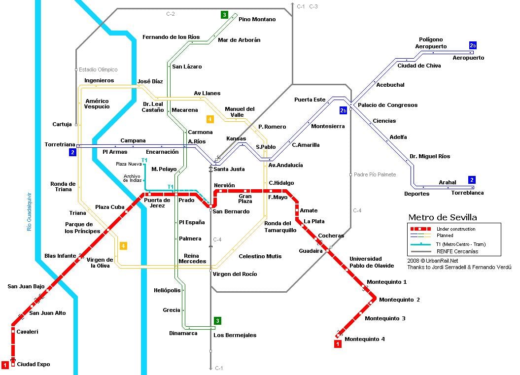 kartta Sevillan metro