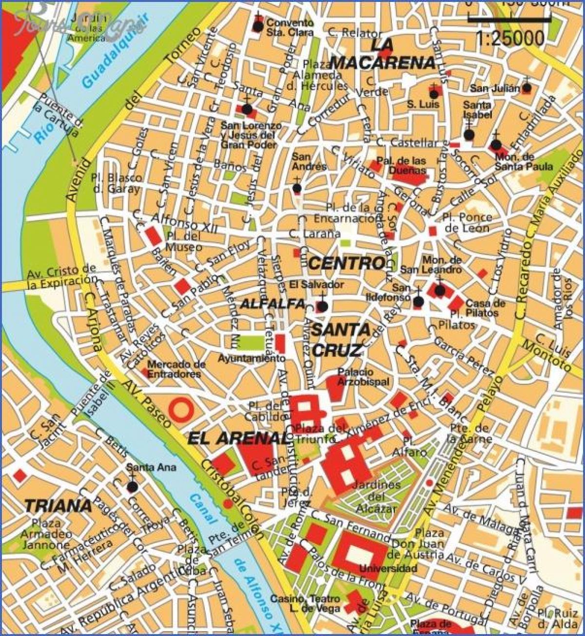 Sevillan espanja kartta nähtävyyksiä