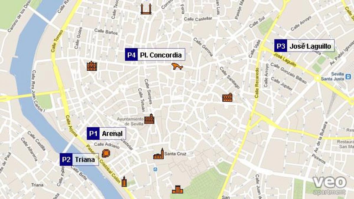 kartta Sevillan pysäköinti